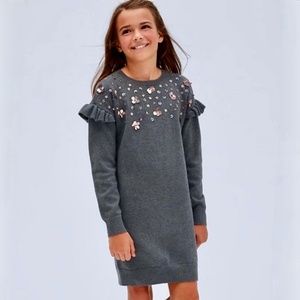 Gap girl gray flower appliqué sweater dress